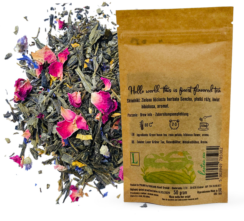 Sencha Flowers Leo Tea** nie tylko oferuje przyjemne doznania smakowe, ale także korzyści zdrowotne, typowe dla zielonej herbaty. Zielona herbata jest znana z wysokiej zawartości antyoksydantów, takich jak katechiny i polifenole, które wspierają zdrowie i dobre samopoczucie. Oto niektóre z korzyści płynących z regularnego spożywania zielonej herbaty:
- **Wsparcie dla zdrowia serca**: Antyoksydanty zawarte w senchy mogą pomóc w obniżeniu poziomu cholesterolu i poprawie zdrowia układu sercowo-naczyniowego.
- **Poprawa funkcji mózgu**: Zielona herbata zawiera L-teaninę, która może poprawić koncentrację i funkcje poznawcze.
- **Wsparcie dla zdrowia skóry**: Polifenole w zielonej herbacie mogą wspierać zdrowie skóry, pomagając w walce z oznakami starzenia i poprawiając jej wygląd.
- **Pomoc w utracie wagi**: Zielona herbata może wspierać metabolizm i wspomagać procesy spalania tłuszczu, co może być pomocne w utracie wagi.
Płatki kwiatów dodane do herbaty mogą także przynieść korzyści zdrowotne, takie jak właściwości przeciwzapalne i łagodzące. Płatki róży, na przykład, są znane ze swojego działania kojącego i mogą pomóc w poprawie samopoczucia psychicznego.
### Sposób parzenia
Aby w pełni cieszyć się bogactwem smaków **Sencha Flowers Leo Tea**, warto przestrzegać kilku prostych zasad parzenia:
- **Temperatura wody**: Sencha najlepiej parzyć w wodzie o temperaturze **75-80°C**. Zbyt gorąca woda może spalić delikatne liście zielonej herbaty i spowodować gorzki smak.
- **Czas parzenia**: Zaleca się parzenie herbaty przez **2-3 minuty**. Dłuższe parzenie może prowadzić do gorzkiego smaku.
- **Ilość herbaty**: Na filiżankę 200 ml warto użyć około **1 łyżeczki** suszu.
- **Możliwość wielokrotnego parzenia**: Sencha nadaje się do wielokrotnego parzenia. Liście można parzyć **2-3 razy**, każdorazowo dostosowując czas parzenia do własnych preferencji.
**Sencha Flowers Leo Tea** to wyjątkowa zielona herbata, która łączy w sobie świeżość senchy z eleganckimi nutami kwiatów i owoców. Płatki róży, malwy i słonecznika oraz naturalne aromaty mango i bergamotki tworzą harmonijną i złożoną mieszankę, która zachwyca zarówno smakiem, jak i aromatem. Ta herbata to doskonały wybór na każdą okazję – od porannego pobudzenia po relaksujący wieczór, oferując przyjemność i korzyści zdrowotne w każdej filiżance.